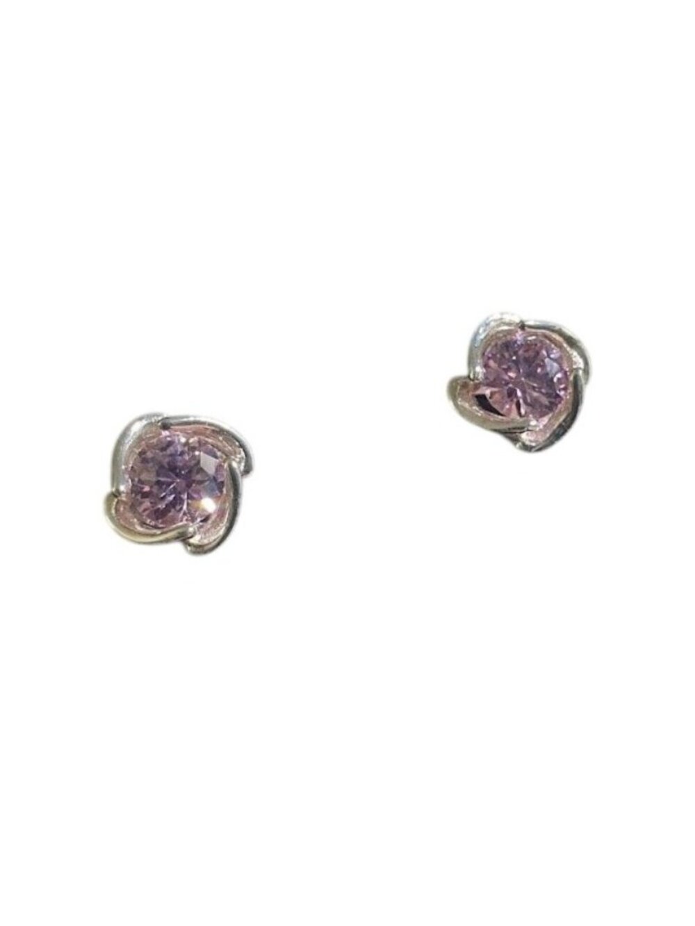 Pink Gemstone Silver Plated Stud Earrings Round Cut Stylish Secure Backing Gift